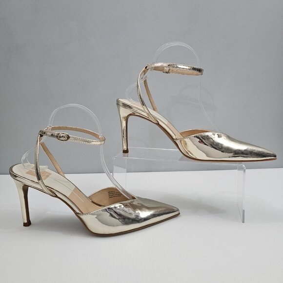 Dolce Vita Keisha Pump Womens 9 Metallic Gold Ankle Strap Pointed Toe Heels - Picture 3 of 15